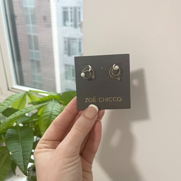 Zoe Chicco Gold Twirl Pearl Earrings - Picture 1 of 3
